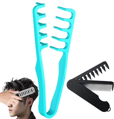 Brosse à Cheveux Bouclés Pour Homme, Peigne Texture Cheveux Bouclés Pour Homme, Peigne Dent Large, Poils Duveteux, Racines De Cheveux, Pince De Levage Pour Amis, Famille (Cyan)