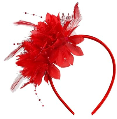 GAZIL Rött Pannband med Fjäder för Kvinnor, 1920-tal Flapper Gatsby Fascinator med Konstgjord Blomma, Vintage Håraccessoar för Karneval, Bröllop, Cocktail och Te-party