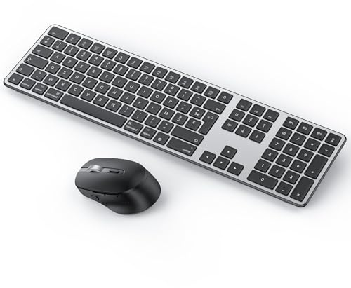 OMOTON - Kit de teclado y ratón inalámbrico Bluetooth para Mac AZERTY, color gris | Recargable con 3 canales Bluetooth, clics silenciosos, ultra Slim, para Apple Mac Pro/Mini, MacBook Neo/Air, iMac, iMac Pro