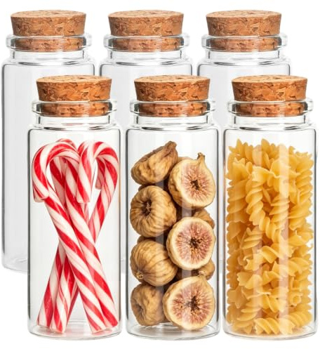 Acetiti 6 Pezzi 150 ml Vasetti Vetro Piccoli, 47x120 mm Mini Bottiglie di Vetro on Tappo di Sughero, Bottiglie Desideri Trasparente per Conservare, Matrimoni, Bomboniere, Regalo, Decorazione