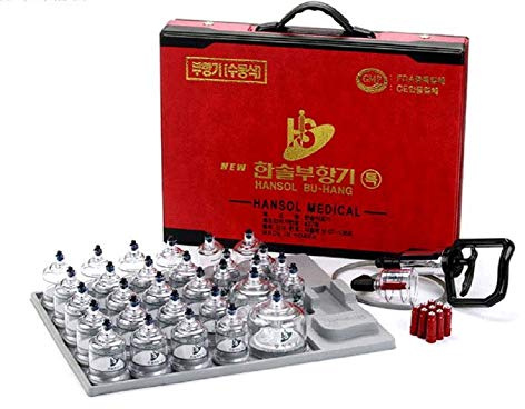 Hansol Professional Cupping Therapy Equipment 30 Cups Set with pumping handle and Extension Tube & English Manual (Made in Korea)