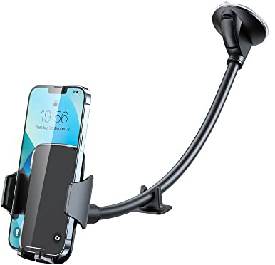 YOSH Windscreen Car Phone Holder, Windshield Phone Mount with Gooseneck | Adjustable Long Arm Gooseneck & Strong Suction Cup, Easy-to-use Car Mini Van Phone Cradle for iPhone 17 16 15 14 Samsung