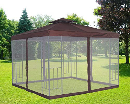 Greenbay Outdoor Garden Pavilion Tent Mosquito Side Net Curtains Cover Bug Netting Cover Replacement Metal Gazebo Spare Part Coffee (Side Net Only)