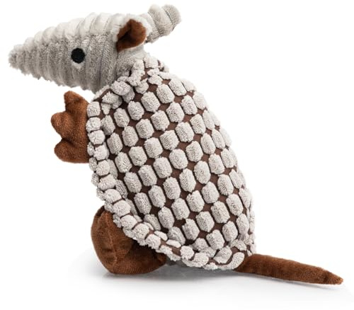 Hollypet Plush Dog Squeaky Toy Stuffed Armadillo Animal Pet Puppy Chew Toys with Clean Teeth for Small Medium Large All Breed Sizes Dogs, Gray, 8 in