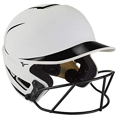 Mizuno F6 Youth Fastpitch Softball Batting Helmet with Mask, White-Black, Youth One Size