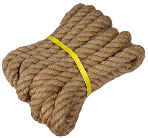 Twisted Manila Jute Rope (1 Inch x 10 Feet) Natural Thick Hemp Rope for Crafts, Nautical, Railings, Hammock, Decorating