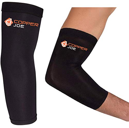 Copper Joe 2 Pack Recovery Elbow Compression Sleeve - Ultimate Copper Relief Elbow Brace for Arthritis, Golfers or Tennis Elbow and Tendonitis. Elbow Support Arm Sleeves For Men and Women (Small)