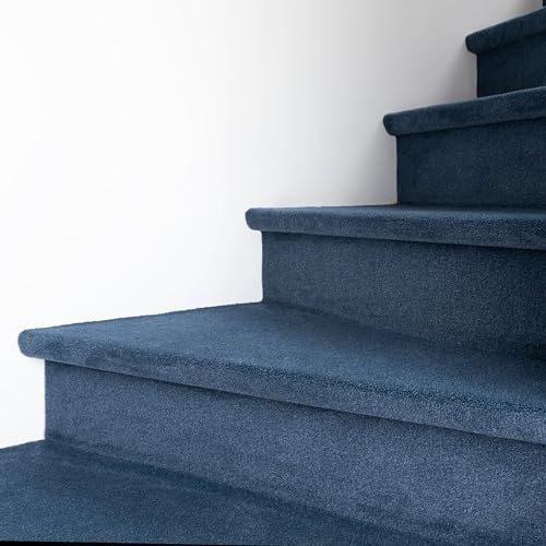 Steffensmeier Velours Teppichboden Messina Meterware | Auslegware für Treppen Flur Wohnzimmer Schlafzimmer | Blau, Größe: 300x700 cm