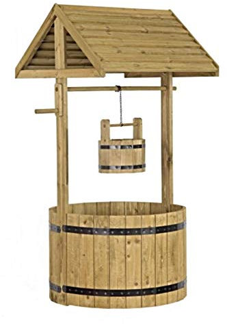 Garden Mile Jardinière de jardin en bois, motif puits de souhait, grand pot de fleurs d'extérieur (pot géant en bois)