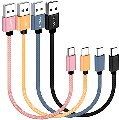 SUMPK USB C-kabel, kort, 20 cm (8 tum), 3 A-snabbladdning, USB 2.0, dataöverföring till laddningskabel för mobiltelefoner, C, nylon, flätad, kompatibel med Samsung Galaxy S10/S9, laddningsstation