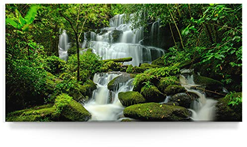 BilderKing Wandbild Wasserfall Regenwald - 120cm x 60cm Leinwand auf Fertigrahmen + Aufhänger