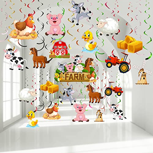 30 Decorazioni a Vortice da Appendere alla Festa degli Animali della Fattoria, Turbinii di Lamina Festa di Compleanno nel Fienile degli Animali Appesi Decorazione da Soffitto per Bambini