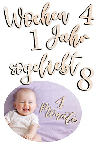 Joli Coon Meilensteinschriftzüge aus Holz - Meilensteinkarten Baby Holz - Meilensteinkarten Schwangerschaft Holz