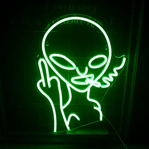 Green Smoking Alien Insegne al neon Disprezzare il gesto Luce al neon Led Neon Wall Sign Usb o batteria Luce notturna per sala da gioco Bar Camera da letto Home Pub Festa di compleanno di Man Cave
