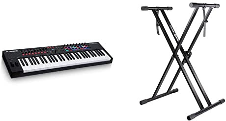 M-Audio Oxygen Pro 61 – 61 Key USB MIDI Keyboard Controller & Faders and Software Suite Included & RockJam XX-363 Xfinity Doublebraced Pre Assembled Keyboard Stand with Locking Straps, Black