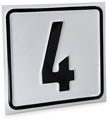 Betriebsausstattung24 Hausnummernschild Nr. 4 - Größe: 10 x 10 cm - Aluminiumschild - Farbe: weis/schwarz - Moderne Hausnummer- oder Parkplatzkennzeichnung