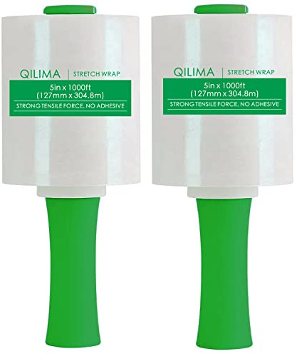QILIMA 2 Sätze der Industrielle transparente Stretchfolie mit Griff, 12,7 cm, 304,8 m, 80 Gauge für Palettenverpackung, langlebig, selbstklebende Verpackung, Umzug, Verpackung, robuste Schrumpffolie
