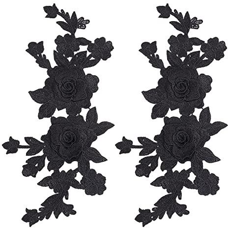 GORGECRAFT 2 st svarta broderade blommiga applikationer boho kärlek vintage stor ros sy på lappar retro blomma par polyester prydnad för bröllopsklänning hatt väska jeans skor kläder hantverk