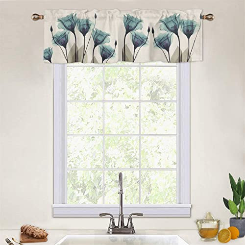 Surwin Blume Scheibengardine Bistrogardine mit Stangendurchzug Nordisch Kurzstores Gardinen Küchenvorhang Scheibengardinen für Küche Wohnzimmer Schlafzimmer Café Bistro (70x115cm,Grün)