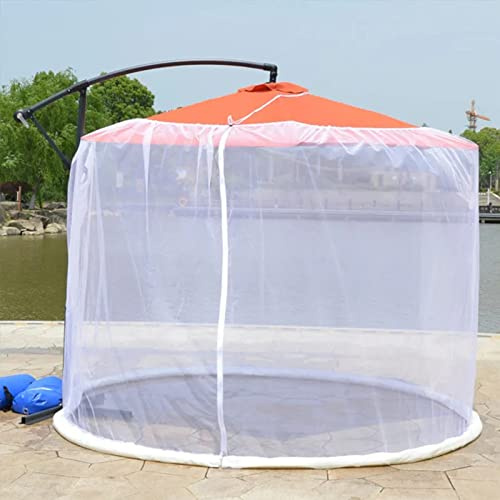 Moskitonetz für Sonnenschirme, Outdoor Umbrella Moskitonetz mit Reißverschlusstür für 250-300 cm Sonnenschirme Pavillon, Mückennetz Für Gartenschirm Ampelschirm (Weiß)