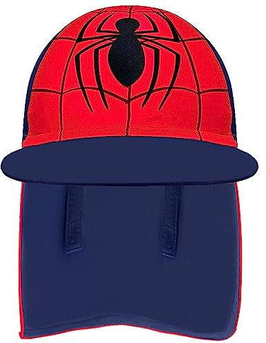 Gifts Treat Kids Legionärsmütze, UPF 50+ Sonnenschutz Badekappe Klappmütze im Spinnenmuster für Kinder, schnelltrocknende Jungen-Sonnenmütze mit Nackenschutz für Strand und Meer, Spinne, 4-6 Jahre