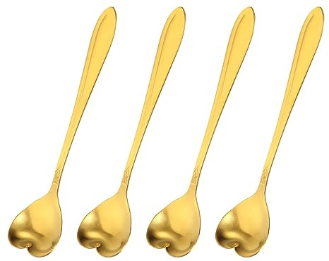 uxcell 4 cucharas de acero inoxidable con forma de corazón de 5 pulgadas, cuchara de café pequeña cucharadita de postre para pastel de azúcar espresso, dorado