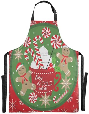 Mnsruu Weihnachtstasse Lebkuchen Zuckerstange Schürze Wasserdicht Kochschürze Damen Herren Verstellbar Backen Gartenarbeit Schürzen, A1201, 88 x 68 cm