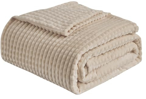 EMME Kuscheldecke 200x230 Fleece Weich Warm Flauschig Beige Tagesdecke | OEKO-TEX Zertifiziert Mit 3D-Touch-Erlebnis Als Überwurfdecke Couchdecke Sofadecke Wohndecke Für Erwachsene Ganzjährig
