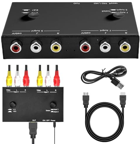 HOSPAOP RCA till videoomvandlare – Dual AV till digital videoadapter, Wii videoadapter, 1080P 60Hz stöd, 16:9/4:3 för Wii/N64/PS1/PS2/PS3/STB/Xbox/VHS/VCR/DVD etc.