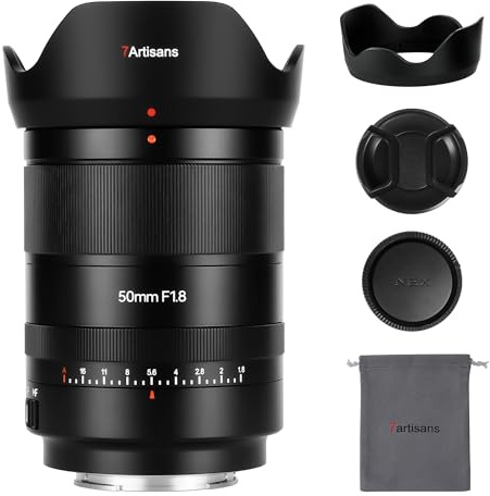 7artisans AutoFocus 50mm F1.8 Full Frame Lens,F1.8 Large Aperture,Support Automatic/Manual Aperture and Face/Eye Recognition, Compatible for Sony A7 Series A7R A75 A7SII A9 A7C A1,etc.Black