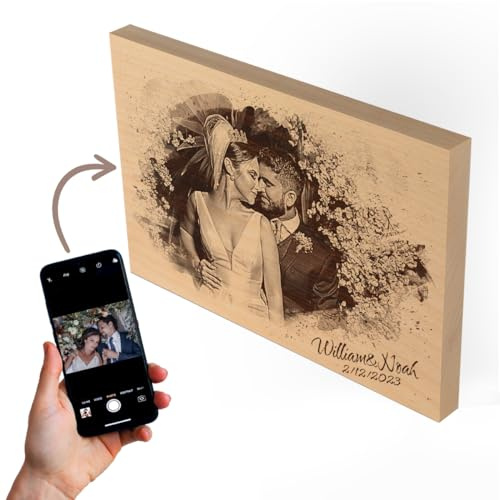 Cadeauki Foto Regalo Personalizzata Con Incisione Su Legno - Regalo Di Nozze Originale - Blocco Di Legno Con Foto