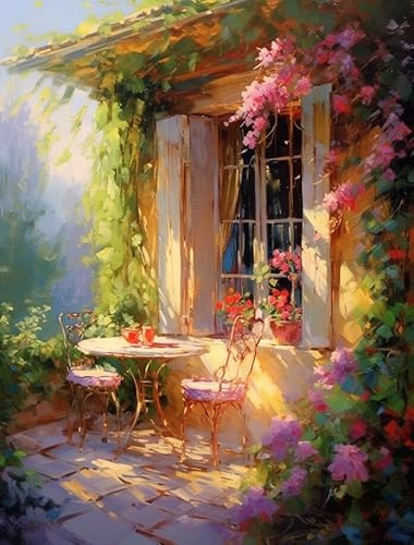 Taxpy Quadri dipinti a mano Bellissimo cortile con giardino,J,60 * 80 cm Stampa su Tela da Parete ad Acquerello Pittura ad Olio su Tela, Decorazione per la casa e Il Soggiorno