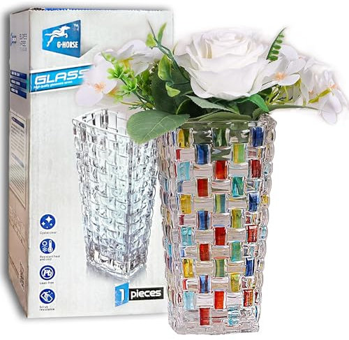 LIBRNTY Vaso in vetro,vaso decorativo da interno,vaso vetro alto,Realizzato a Mano Vaso in vetro colorato moderno per fiori,come decorazione per balcone,davanzale,regalo di inaugurazione della casa