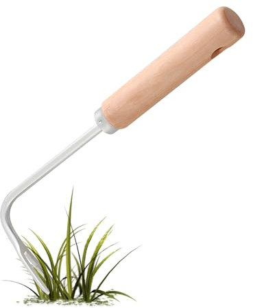 Xlqyb Handentkrautungsgerät Edelstahl, Unkrauthacke, Gartenentkrautungsgerät, Wurzelentkrautungsgerät mit Holzgriff, Wurzeljäter Unkrautgabel für Garten Jäten, Umpflanzen, Entwurzeln