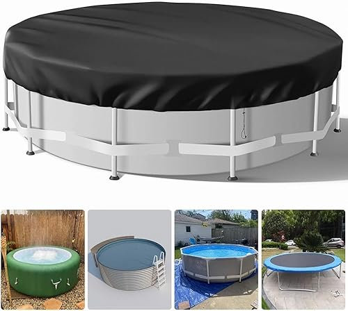 YCXXKJ Poolabdeckung Rund 366, Wasserdicht und reißfest Uv-Schutz Pool Abdeckplane Mit Kordelzug und Bodennägeln für Stabilität und Einfache Installation（Schwarz 366CM）