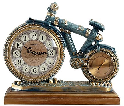LUOYAOB Vintage Kaminuhr Fahrradmodell Tabletop Uhr, Vintage Deskuhr, stille Manteluhr Home Wohnzimmer Büroregal Dekorative Geschenke for Papa Hom Freund (Color : Blue)