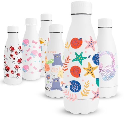 Vikaster Botella Termica Niños, 350ml Botella Agua Acero Inoxidable, Impresión 3D Termo, Pequeña Botella Térmica, Mantener 12H Caliente/24 Frío, Termo Sin BPA, Botella de Agua para Viaje, Escuela