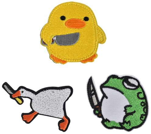Broderade lappar, 3 st rolig anka bitkniv och krokapplikation för kläder, roliga taktiska lappar, gör-det-själv sömnad kläder, för ryggsäckar och jackor