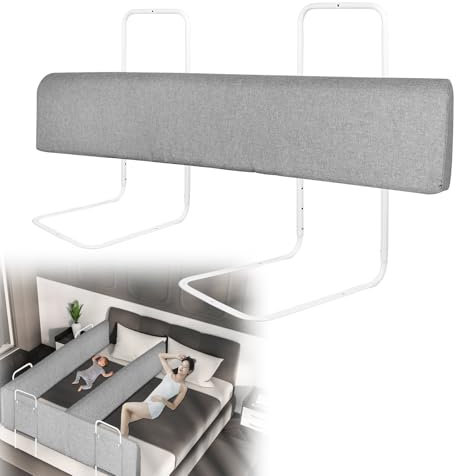 TANYEAR Ausfallschutz Bettgitter Bettschutzgitter Rausfallschutz 200cm Bett 5-Loch Höhenverstellbar Bettumrandung Bettkantenschutz Baby Sicherheitsgitter für Familienbett und Kinderbett, Grau