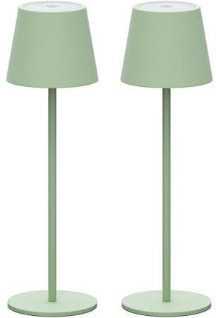 Klighten 2 Stück LED Dimmbare Akku Grün Tischlampe Kabellose, Wiederaufladbar Warme Lichtfarbe 3000K Tischleuchte Für Innen und Aussen mit USB-C, Aluminium, IP54 Wasserdichte