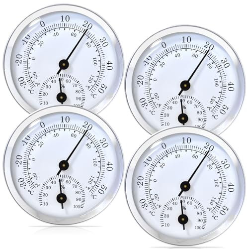Lot de 4 thermomètres hygromètres de précision de 58 mm - Thermomètre d'intérieur, température et humidité - Convient pour la maison, l'intérieur, la chambre des personnes âgées, la chambre de bébé,