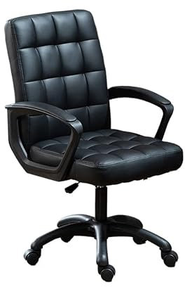 Sillas de Oficina Silla de escritorio giratoria de cuero PU suave con asiento y reposabrazos acolchados, silla de oficina acolchada de altura ajustable con respaldo medio Silla de Escritorio(Negro)
