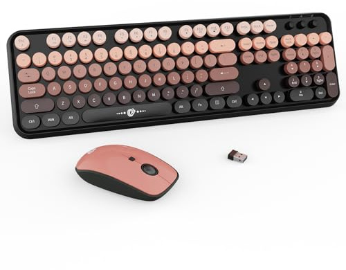 FD Wireless Keyboards and Mouse Combo - 2.4GHz USB Cordless, Cute Wireless Keyboard Round Keys, Quiet and Slim Set for Laptop, Computer, TV and Mac - BlackBerry Gradient Colorful