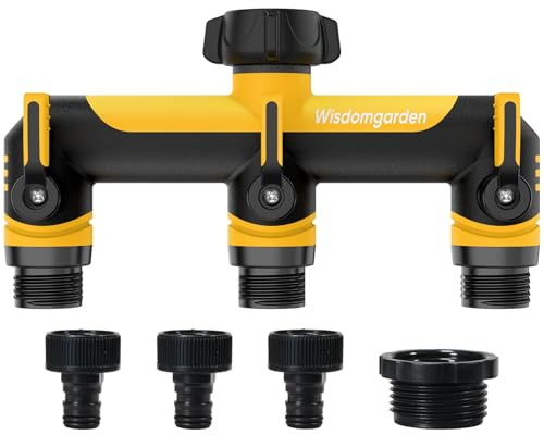 Hose Splitter 3 Way, Tap Connector, Garden Hose Connector, High Flow Washing Machine Hose Connector, 3 Way kitchen tap hose connector, Connect multiple irrigation timers,3/4 with 1/2 Adapter,Yellow