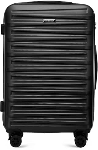 WITTCHEN Skyspeed Line Reisegepäck Mittelgroßer Koffer Hartschalenkoffer ABS Rollkoffer Trolley Mittlerer Koffer Reisekoffer Kombinationsschloss Teleskopgriff Schwarz Lufthansa/Eurowings/Ryanair