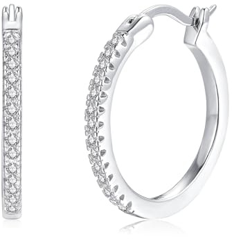 Cangall Creolen Silber 925 für Damen, 925 Sterling Silber Ohrringe Creolen mit 5A Cubic Zirkonia, Hypoallergen 20mm Leichte Schlafen Knorpel Silber Huggie Ohrringe Kreolen Geschenke für Frauen