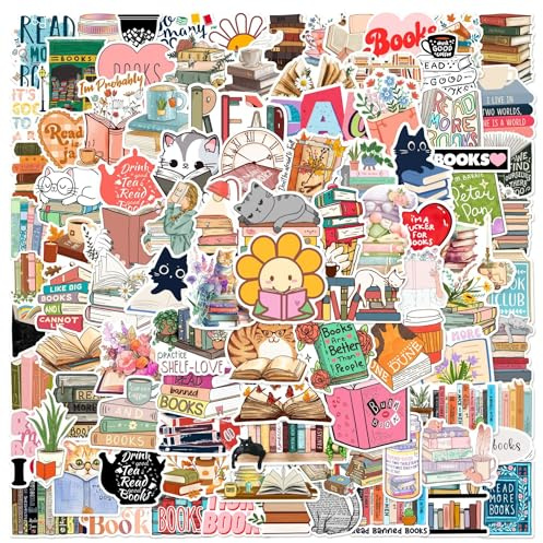 100Pcs Book Stickers for Water Bottles Laptops Scrapbook Luggage Phone Car Journal Skateboard DIY Helmet Guitar Computer Notebook,Waterproof Aesthetic Decals for Kids Teens Adults