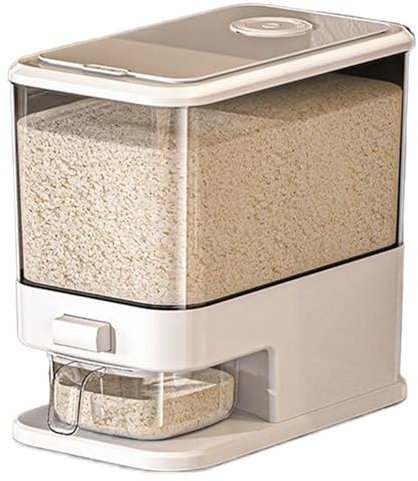 Dispensador de arroz Grado de alimentos transparentes PP 11.5x7x11 Contenedor de arroz con Press Spout y Medición de contenedor de almacenamiento a prueba de humedad para cereal, maíz.