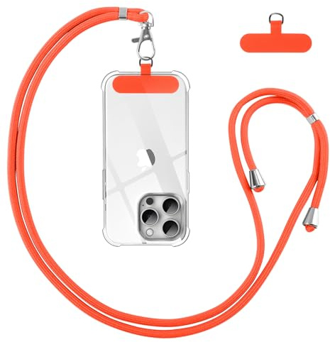 Vauki Cordino per Cellulare Telefono Universale Tracolla Regolabile Collana Collo Nylon Catena Laccio per Cellulare e Patch Telefono per Maggior Parte Smartphone IPhone Samsung Huawei Xiaomi,Arancione