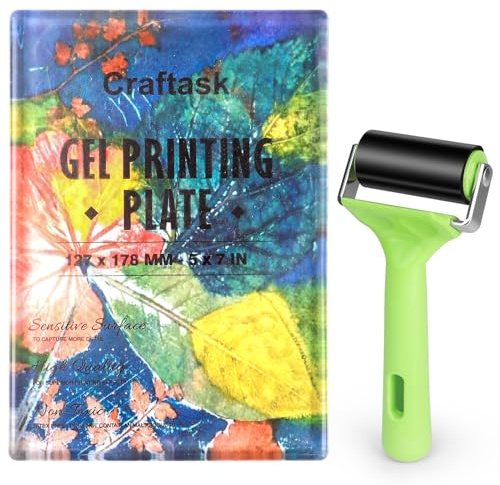 Craftask Piastra di pressione in gel con rullo in gomma, 13 x 18 cm, trasparente monoprinting piastra di pressione (5 x 7 pollici)